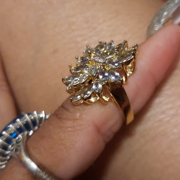 AUTHENTIC solid 14k gold ๐ over sterling silver Genuine Tanzanite Diamond Ring - Picture 2 of 2